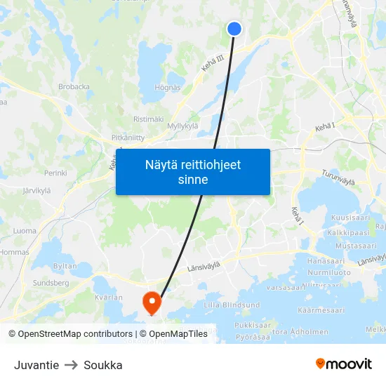 Juvantie to Soukka map