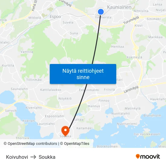 Koivuhovi to Soukka map