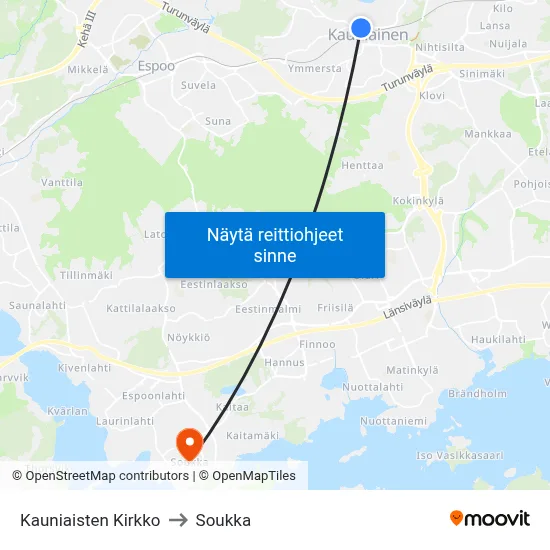 Kauniaisten Kirkko to Soukka map