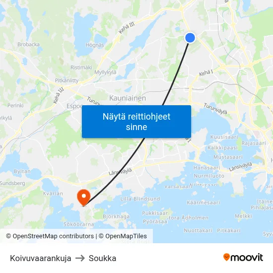 Koivuvaarankuja to Soukka map
