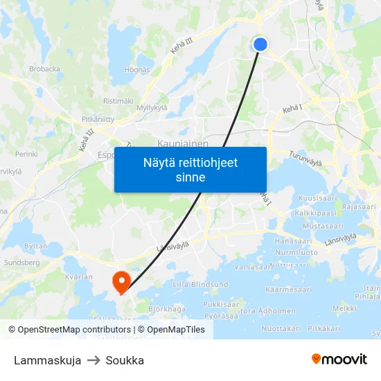 Lammaskuja to Soukka map