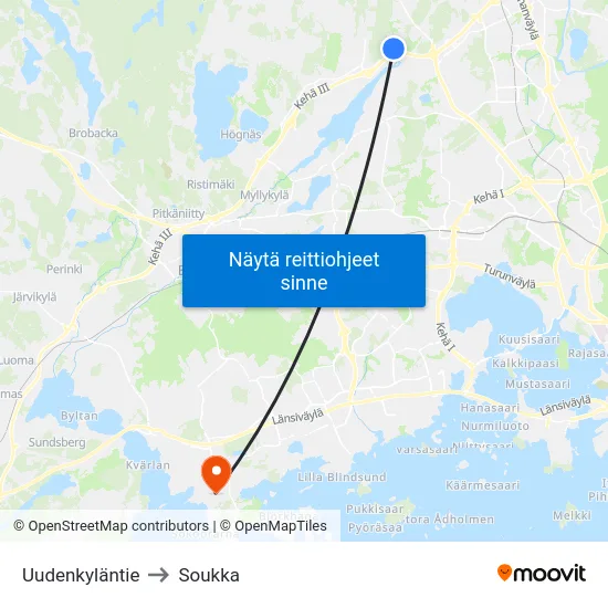 Uudenkyläntie to Soukka map