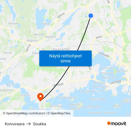 Koivuvaara to Soukka map