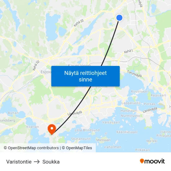 Varistontie to Soukka map