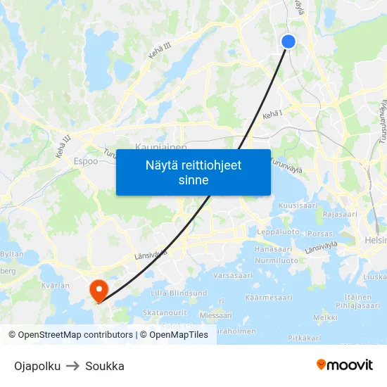 Ojapolku to Soukka map