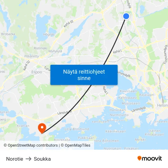 Norotie to Soukka map