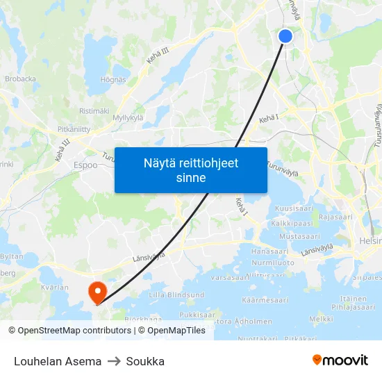 Louhelan Asema to Soukka map