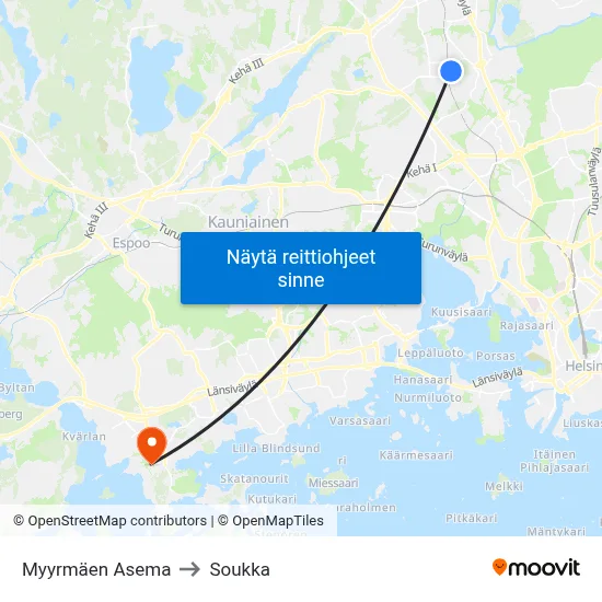 Myyrmäen Asema to Soukka map
