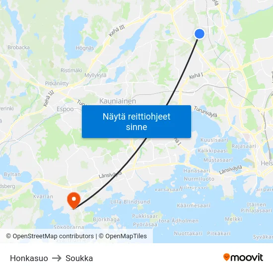 Honkasuo to Soukka map