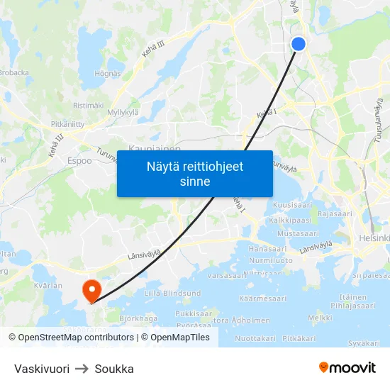 Vaskivuori to Soukka map