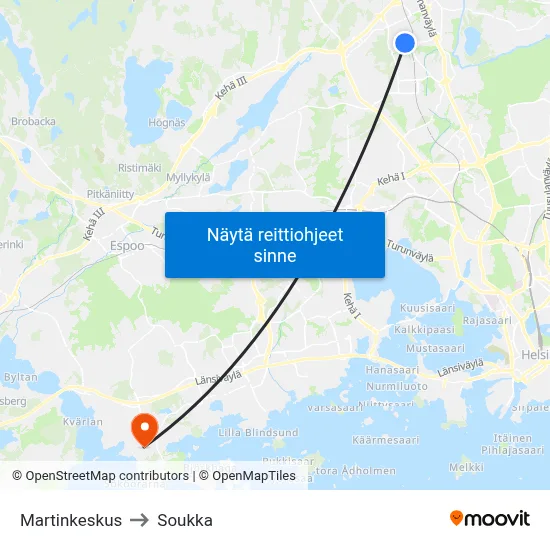 Martinkeskus to Soukka map