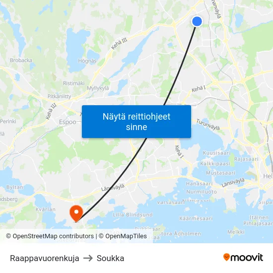 Raappavuorenkuja to Soukka map