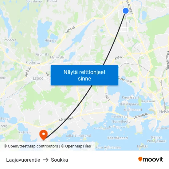 Laajavuorentie to Soukka map