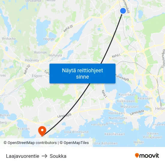 Laajavuorentie to Soukka map