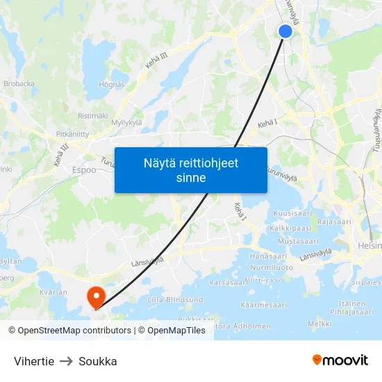 Vihertie to Soukka map