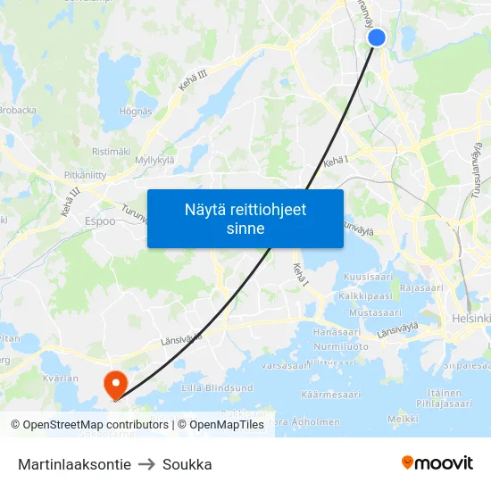 Martinlaaksontie to Soukka map