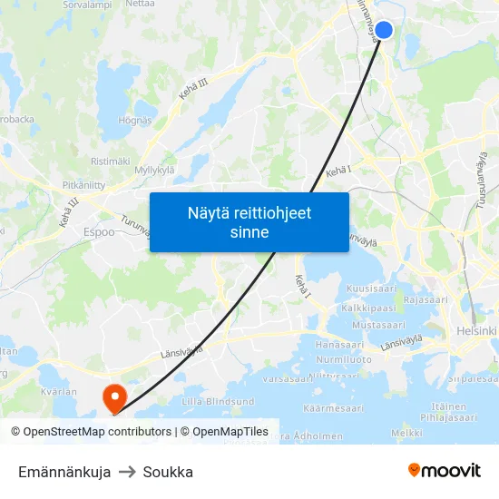 Emännänkuja to Soukka map