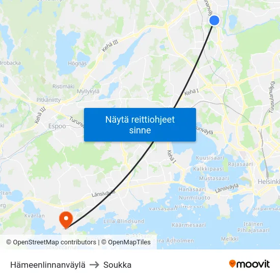 Hämeenlinnanväylä to Soukka map