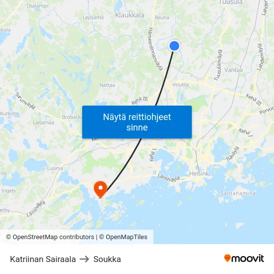 Katriinan Sairaala to Soukka map