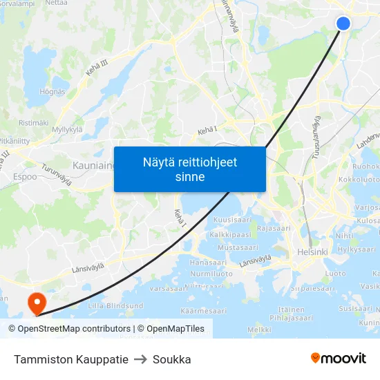 Tammiston Kauppatie to Soukka map