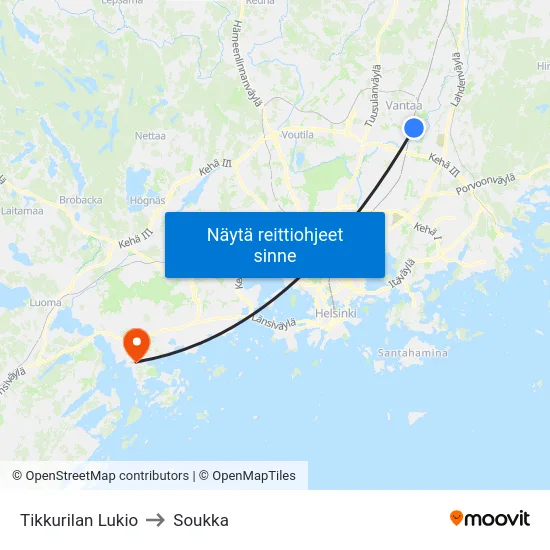 Tikkurilan Lukio to Soukka map