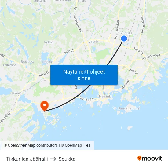 Tikkurilan Jäähalli to Soukka map