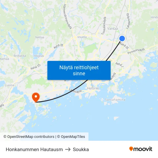 Honkanummen Hautausm to Soukka map