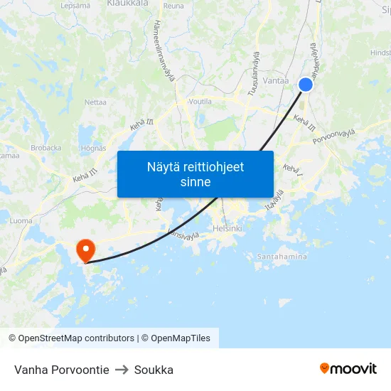 Vanha Porvoontie to Soukka map