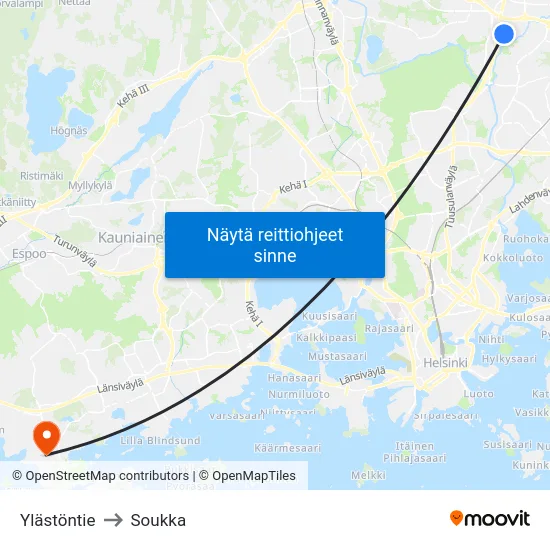 Ylästöntie to Soukka map