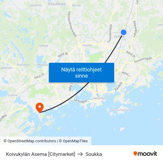 Koivukylän Asema [Citymarket] to Soukka map