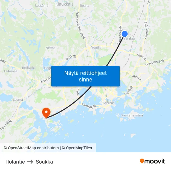 Ilolantie to Soukka map