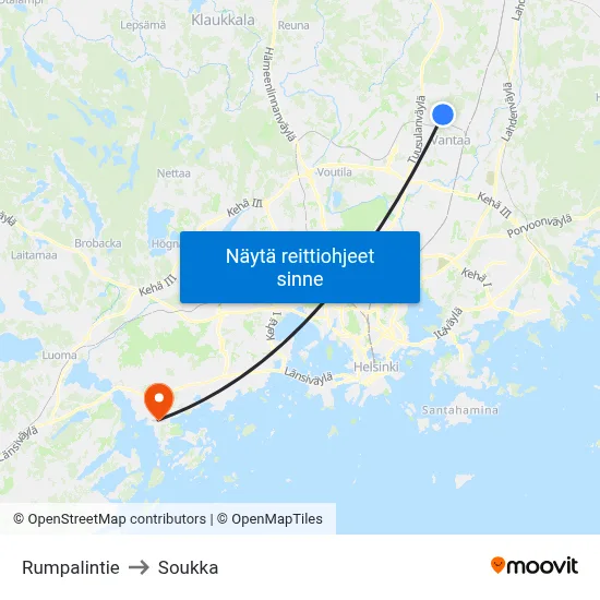 Rumpalintie to Soukka map