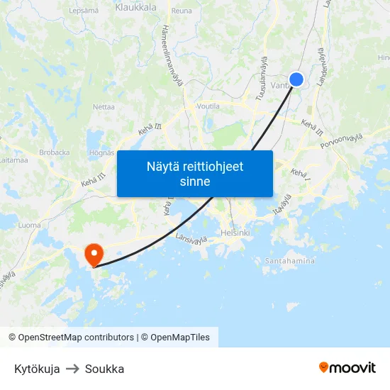 Kytökuja to Soukka map