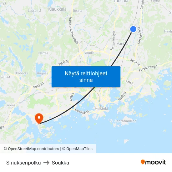Siriuksenpolku to Soukka map