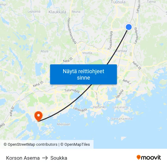 Korson Asema to Soukka map