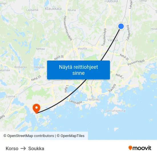 Korso to Soukka map