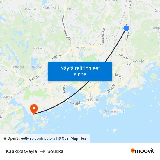 Kaakkoisväylä to Soukka map