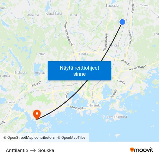 Anttilantie to Soukka map
