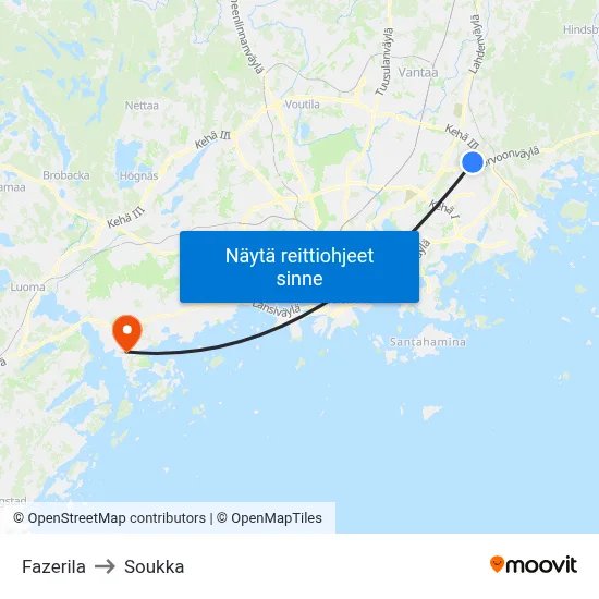 Fazerila to Soukka map