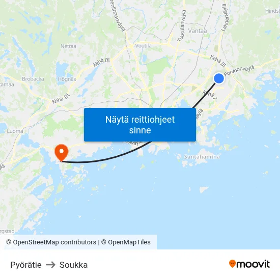 Pyörätie to Soukka map