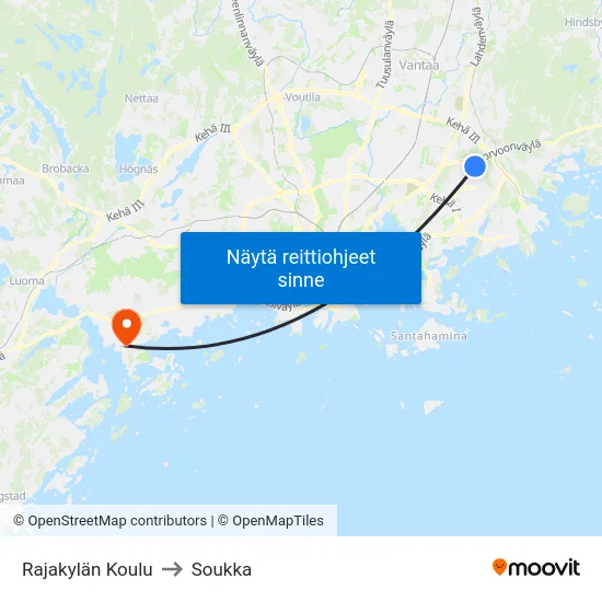 Rajakylän Koulu to Soukka map