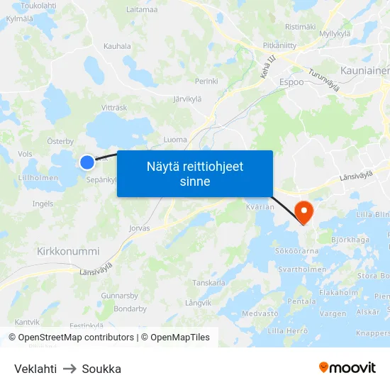 Veklahti to Soukka map