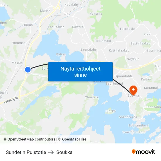 Sundetin Puistotie to Soukka map