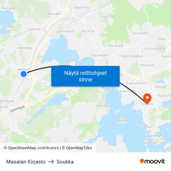 Masalan Kirjasto to Soukka map