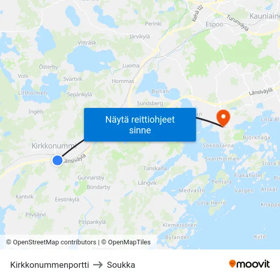 Kirkkonummenportti to Soukka map