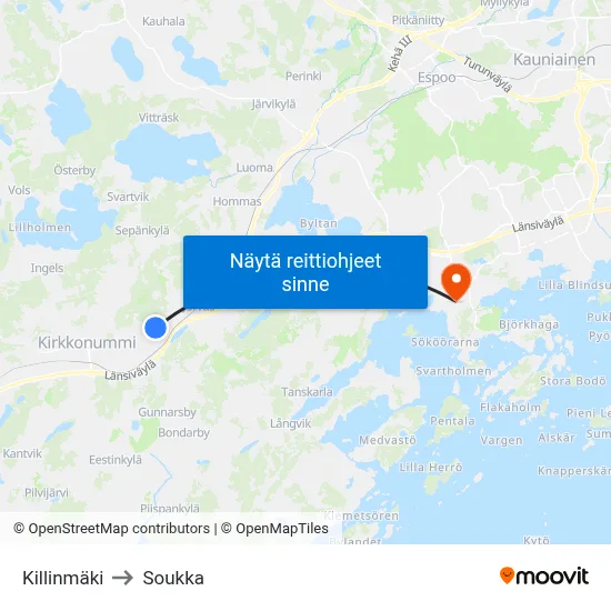 Killinmäki to Soukka map