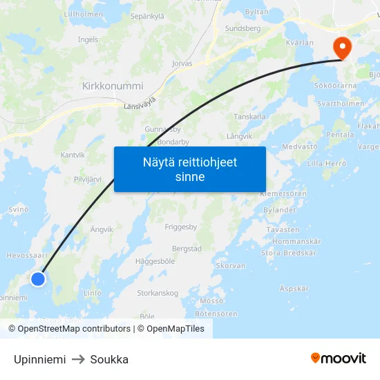 Upinniemi to Soukka map