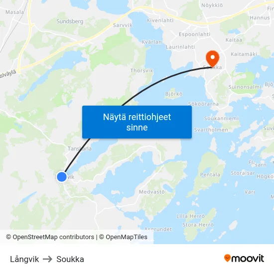 Långvik to Soukka map