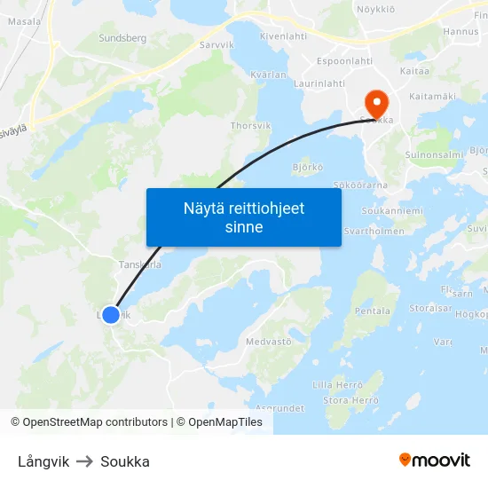 Långvik to Soukka map