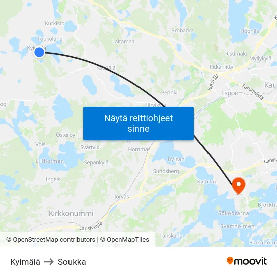 Kylmälä to Soukka map